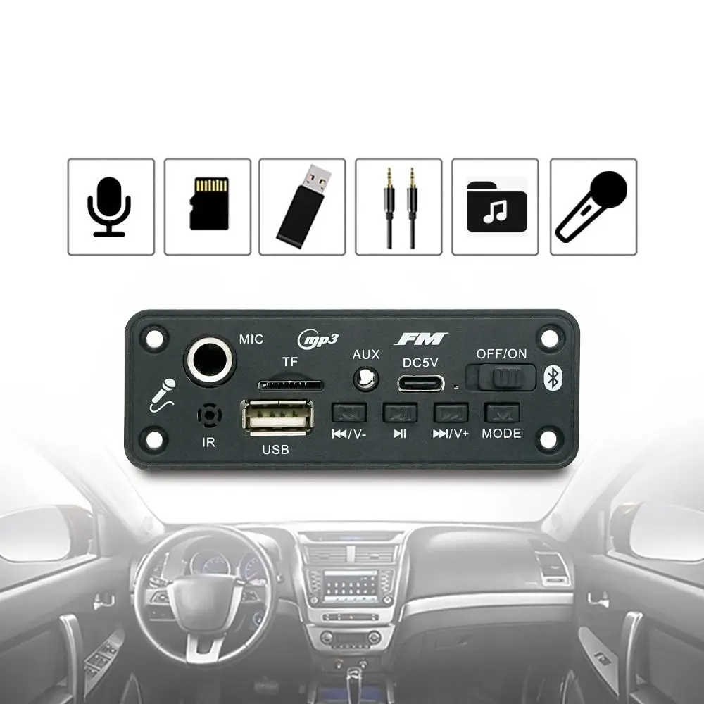 

FM Radio Module Audio Amplified Decoding Module Wireless Bluetooth 5W Handsfree Audio Decoder Board TF Card