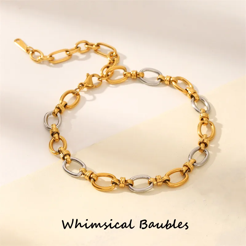 

Modern Minimalist Stainless Steel Bracelet Gold Plated European and American Personality Hip Hop Splicing Bracelet