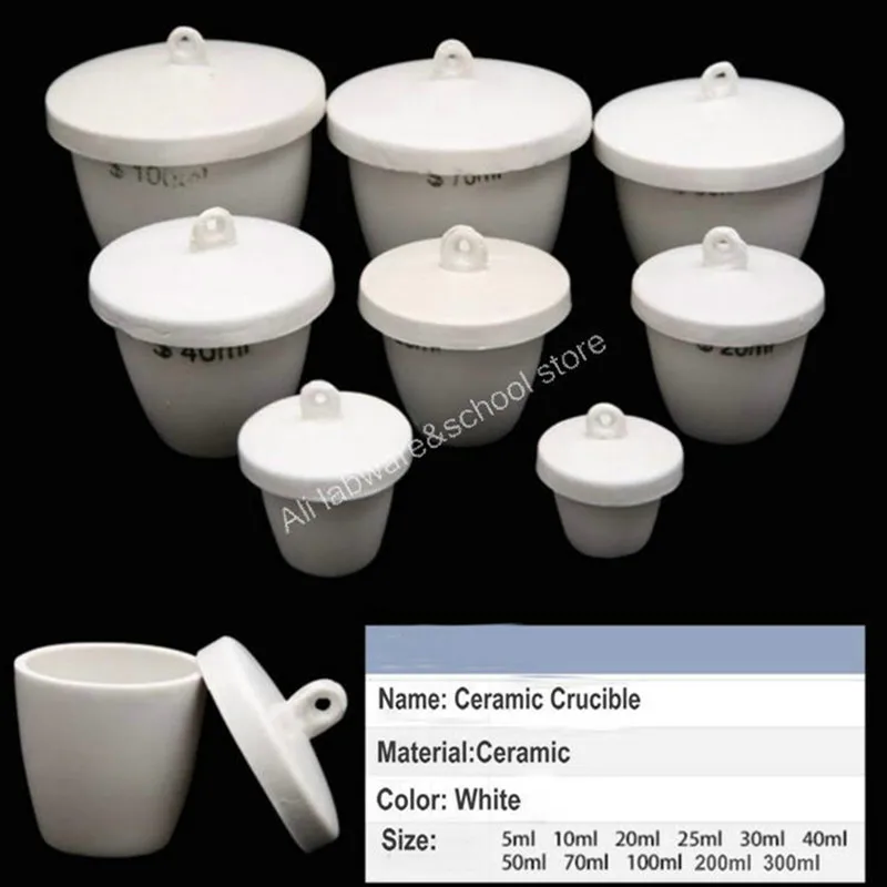 All size available 5ml to 300ml Porcelain crucible lab 1/2/5/10pcs ceramic crucible with lid for school labratory experiment