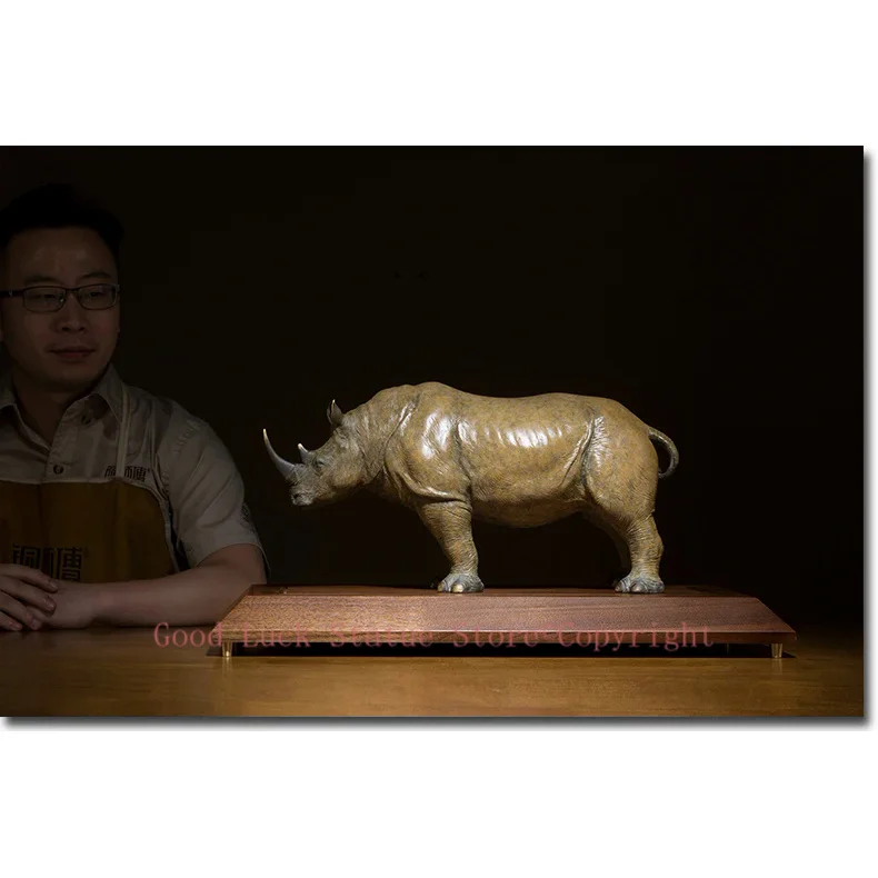 

58cm large Global Limited Edition Original White Rhinoceros color brass Sculpture home office business art animal TOP Ornament