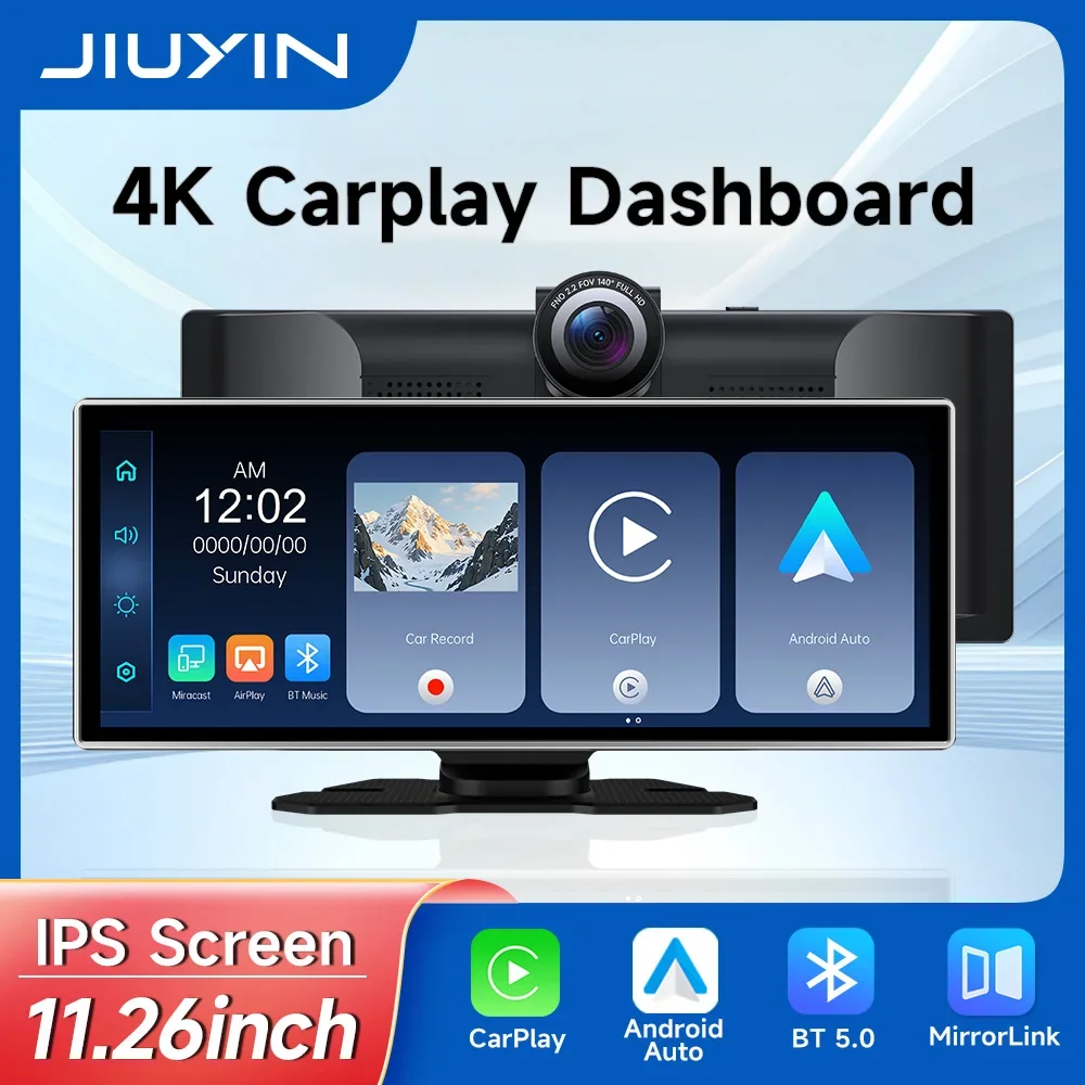 JIUYIN 11,26 Zoll Dashcam 4K Auto-DVR Kabelloses Carplay & Android Auto GPS-Navigation Videorekorder Armaturenbrett Doppellinse WLAN FM AUX