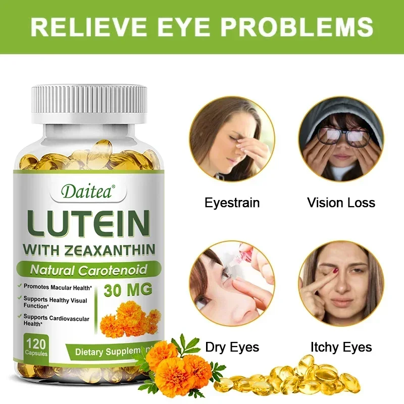 Daitea Eye Vitamins with Lutein and Zeaxanthin Extract Supports Tired, Dry Eyes, Macular and Vision Health, 30/60/120 Capsules