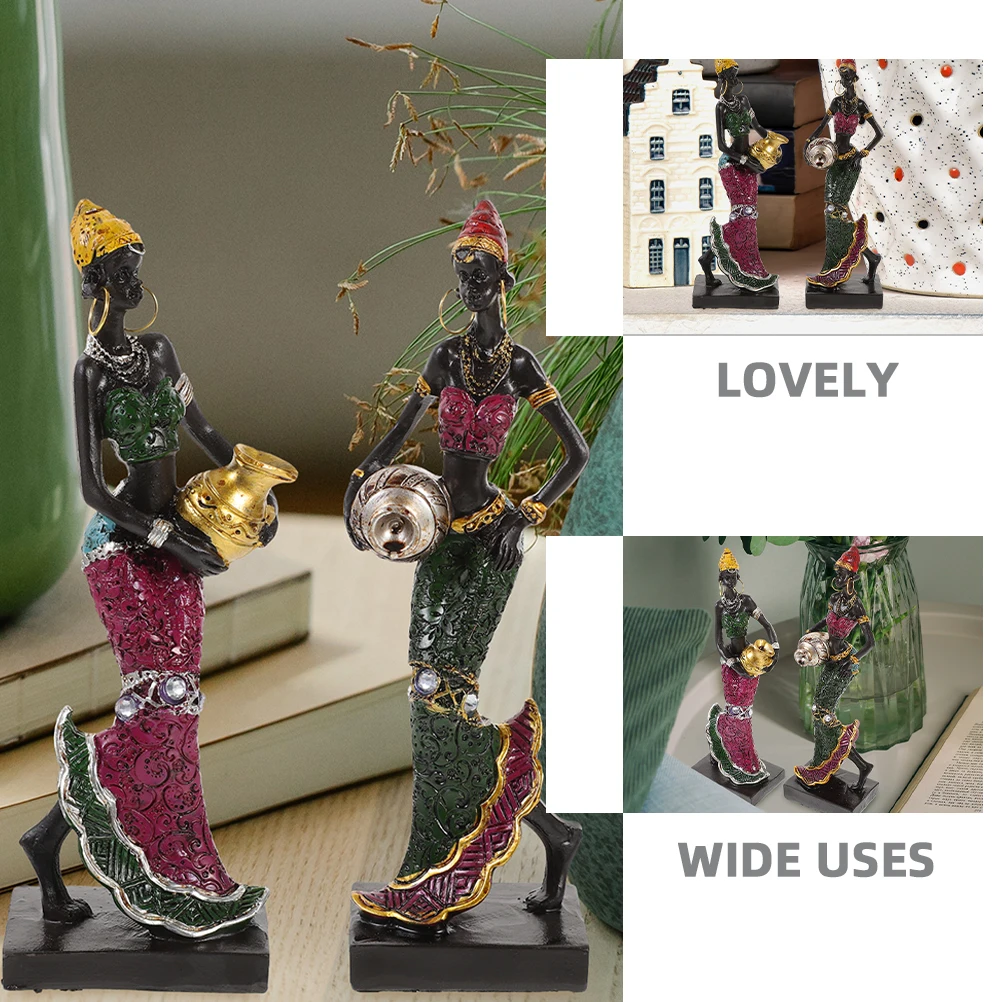 

Decorations African Women's Artwork Home Statue Resin Crafts Woman Female Figurine Figure Figures for Sculptures Office