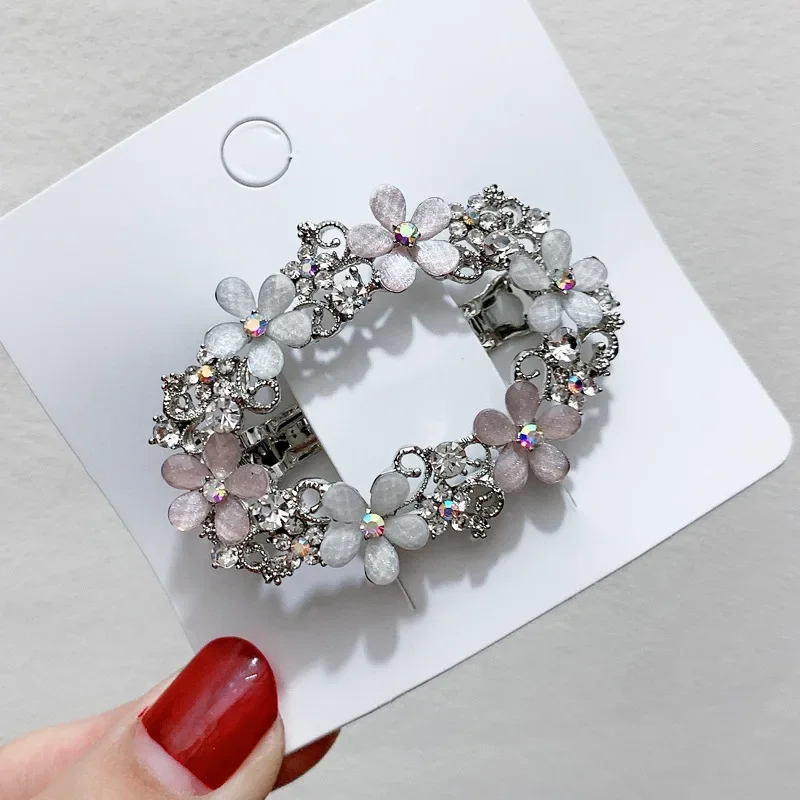 New Korean oval flower crystal spring hairpin luxury zircon top clip horsetail clip temperament female fashion hair accessories