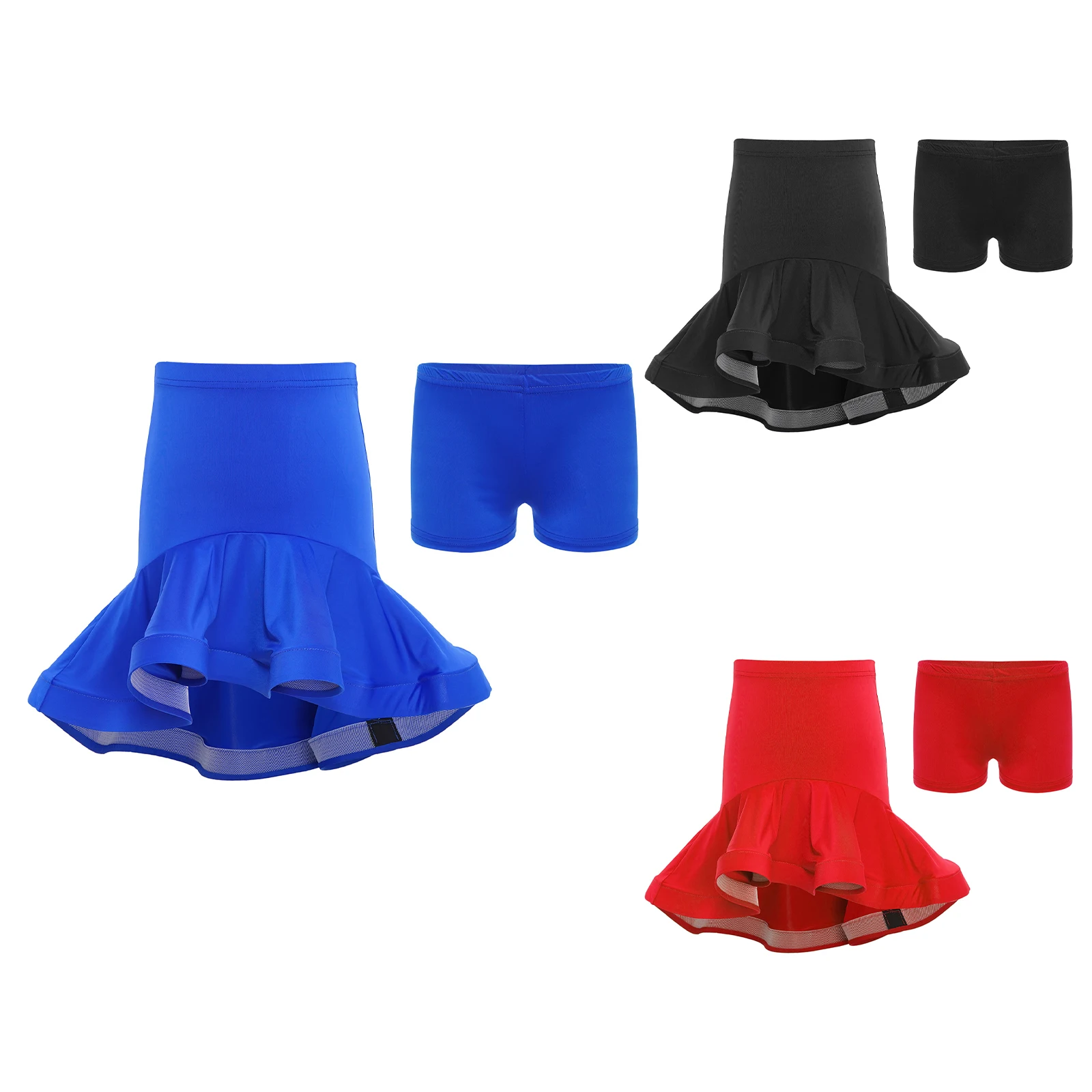 Breathable Latin Dance Skirt for Girls High Low Ruffle Latin Tango Dance Skirt with Shorts for Samba And Chacha Ballet Classes