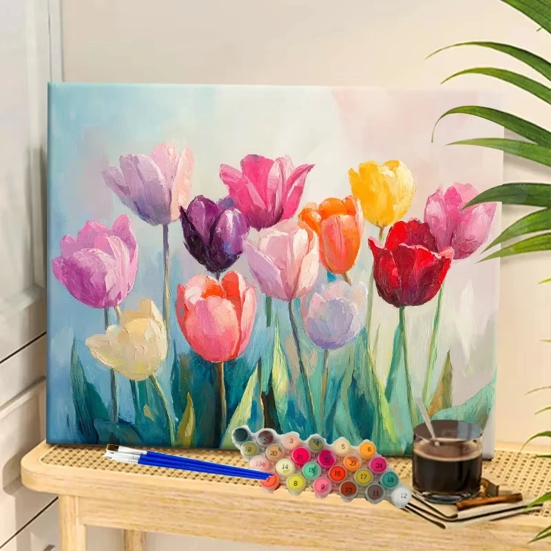 Painting By Numbers Colorful Tulips Acrylic Paint Canvas Dropshipping Portrait Family Children Photo Christmas Gifts