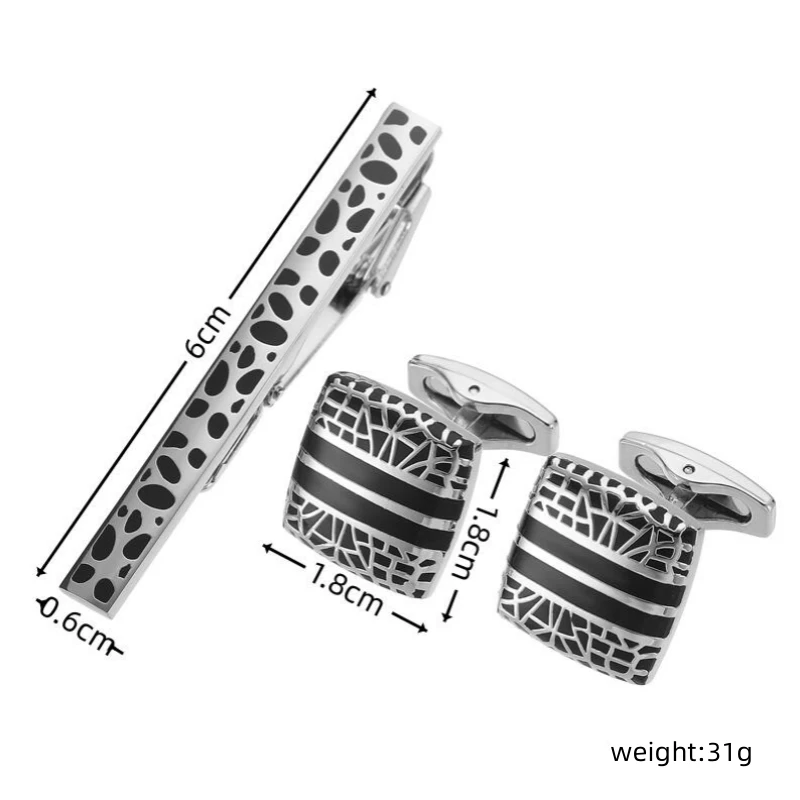 طقم صندوق أزرار أكمام نحاسي بطباعة فهد ، أزرار أكمام قميص فرنسية ، مشبك ربطة عنق بدلة ، هدايا مجوهرات للرجال ، بيع بالجملة