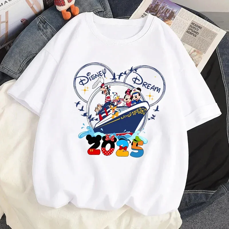 2025 Disney Mickey Minnie Cruise Family Trip Vacation Graphic T-shirt Summer Women Casual Short Sleeves T Shirt Harajuku Tees