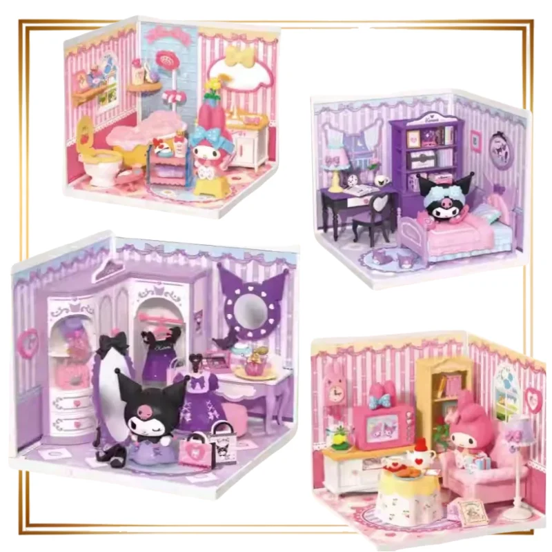 

Sanrio Melody Building Block Toy Anime Desktop Decoration Kuromi Assembling Toy Piece and Insert Gift Miniature Landscape Cabin