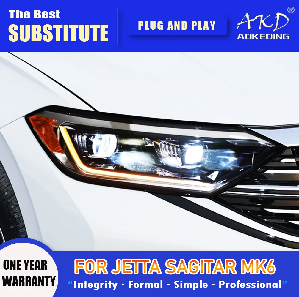 

AKD Head Lamp for VW Jetta Sagitar MK7 LED Headlight 2019-2022 Headlights MK7 DRL Turn Signal High Beam Angel Eye Projector