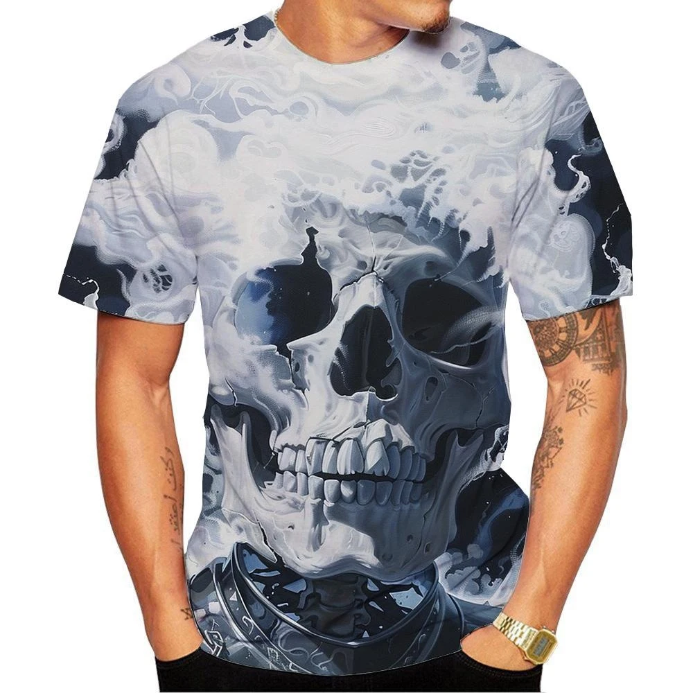 New Fashion Men's Women's Short Sleeve 3D Print Skull Pattern T-shirt Street Style Unisex Novelty Fashion Top Oversized 100-6XL