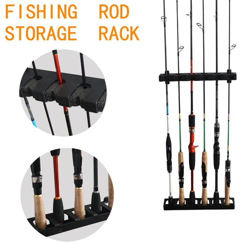 Fishing Rod Holders 6-Rod Rack Vertical Pole Holder Wall Mount Modular For Garage