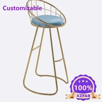Factory Direct 2026 Simple Bar Stools For Home Nordic Golden Backrest Chair Modern Iron Furniture High Foot Stool Makeup Ins Sof