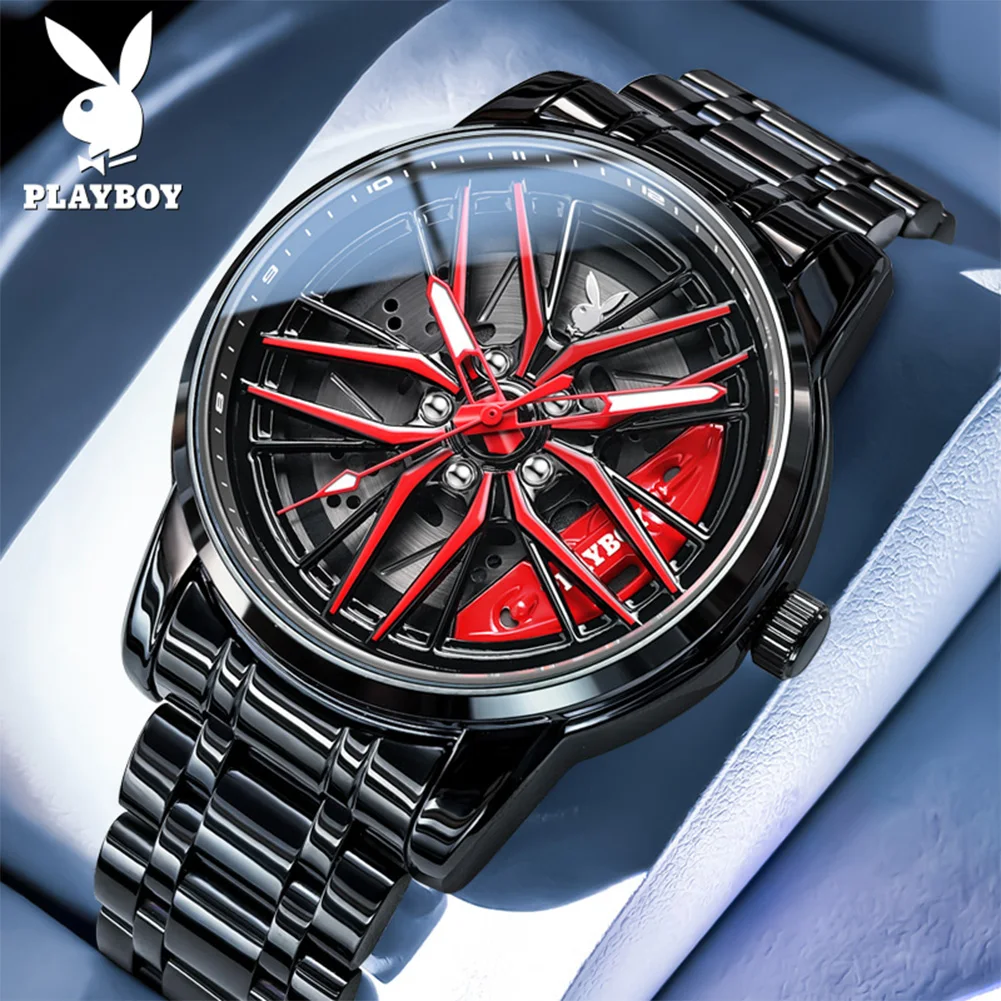 PLAYBOY 3522 Quartz Men's Watch fashion Silhouette Dial Black Stainless steel High-end Men Watches