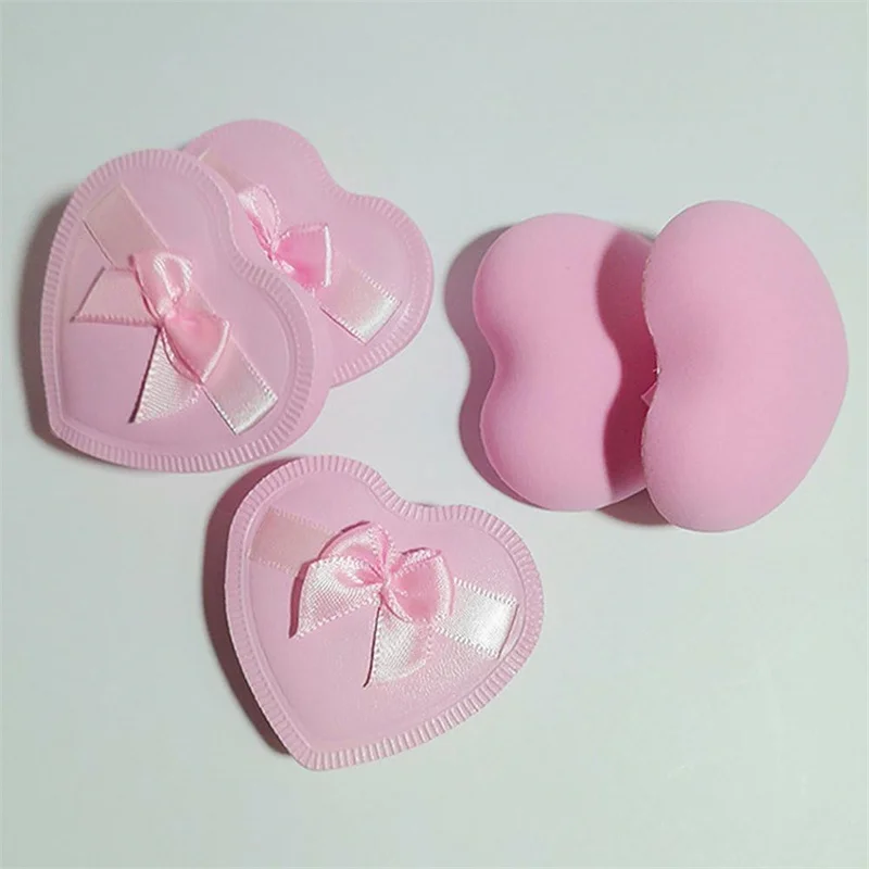 Esponja para base de maquillaje en forma de corazón, 5/10 Uds., con correa de pajarita, esponjas cosméticas de doble uso en seco y húmedo para maquillaje líquido de base