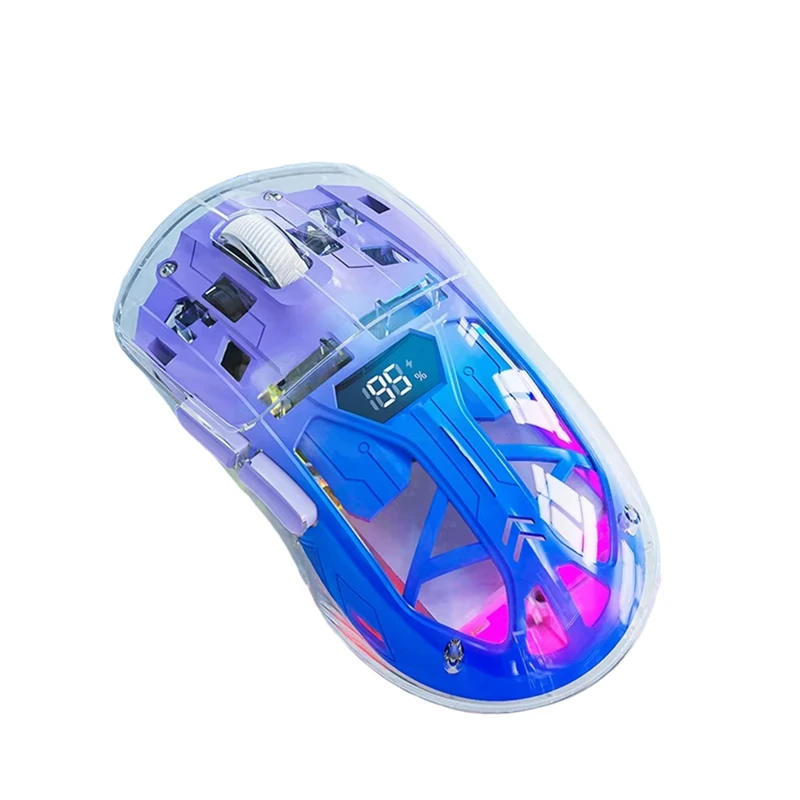 Transparent Wireless Mouse with Digital Screen,2.4G RGB 4000DPI 5-Step Adjustment, Keys,Bluetooth Gamer Mouse,B-TCES