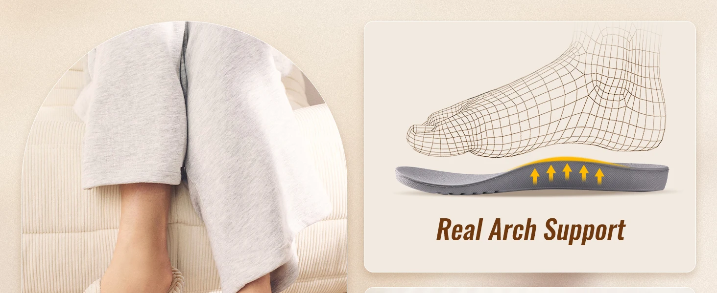 Shevalues Orthopädische Hausschuhe für Plantarfasziitis, Gemütliche Offene Zehenpartie, Cord-Slipper mit Kreuzschnürung und Fußgewölbestütze – Detail 4