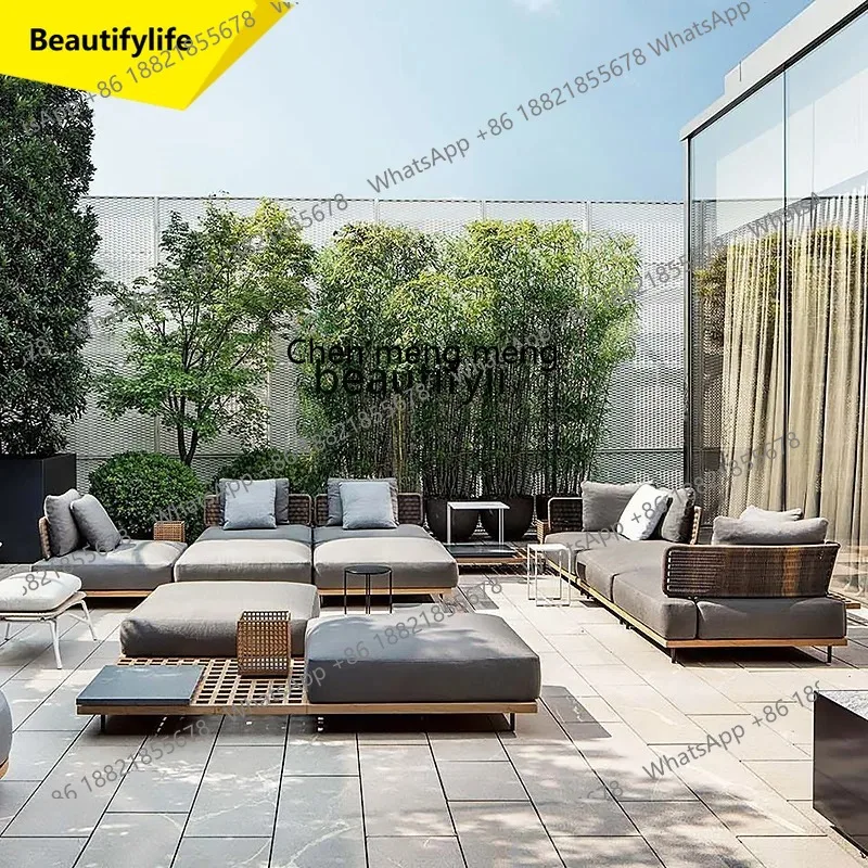 Outdoor Rattan Sofa Set Courtyard Open-Air Rattan Chair Outdoor Garden Waterproof Rattan Outdoor Furniture K185