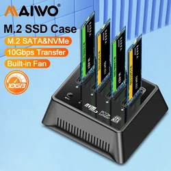 MAIWO M.2 Nvme 도킹 스테이션 M/B 키 C 타입, M.2 케이스, USB C SSD 케이스, NVME 및 NGFF 외장 HD, PC용 선풍기 포함, 4 베이, 10Gbps