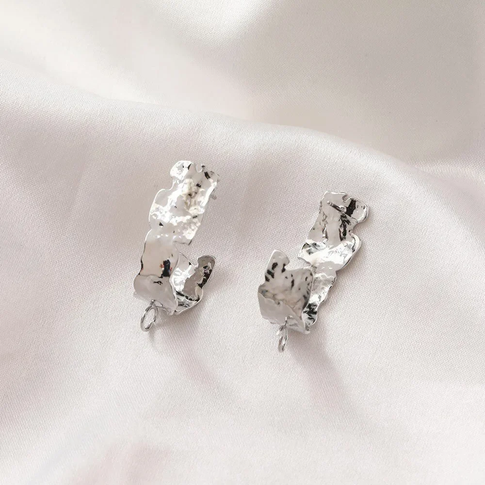 2PCS 18K Gold Plated Jewelry Findings Making Supplies C-shaped Concave Convex Texture Silver Pin Earrings DIY Copper Accessories