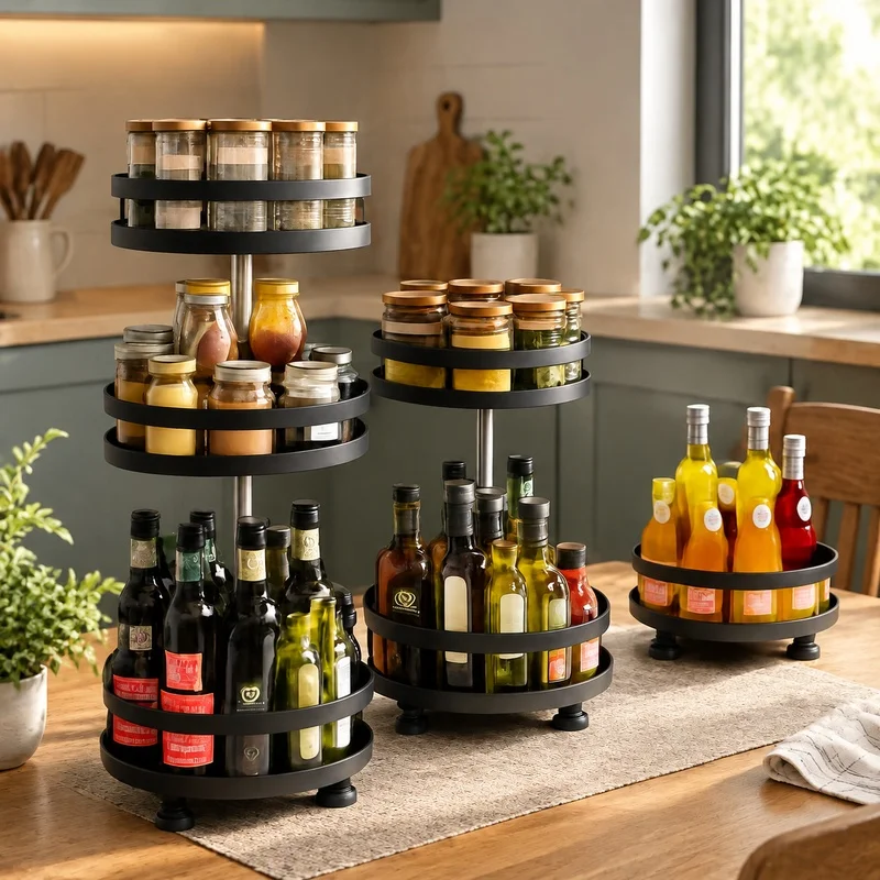 Rotating 360-Degree Spice Rack Turntable for Organized Kitchen Storage and Accessories