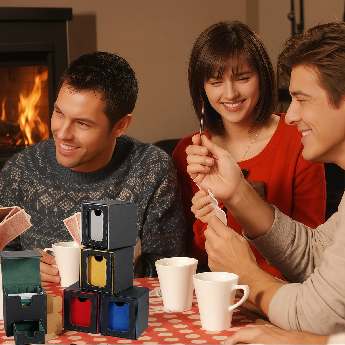 Leren MTG-kaartendoos met 2 commandant-displays, waterdichte dubbellaagse kaartopslag, geschikt voor 200 + dubbellaagse beschermkaarten