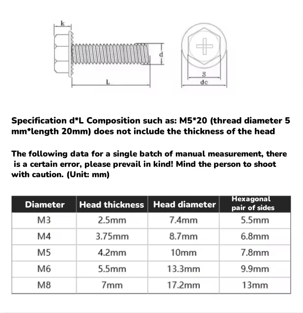 M3 M4 M5 M6 M8 Length 5mm~40mm Black 304 Stainless Steel Phillips Outer Hexagon Head Flange Screws Hexagon Flange Bolt