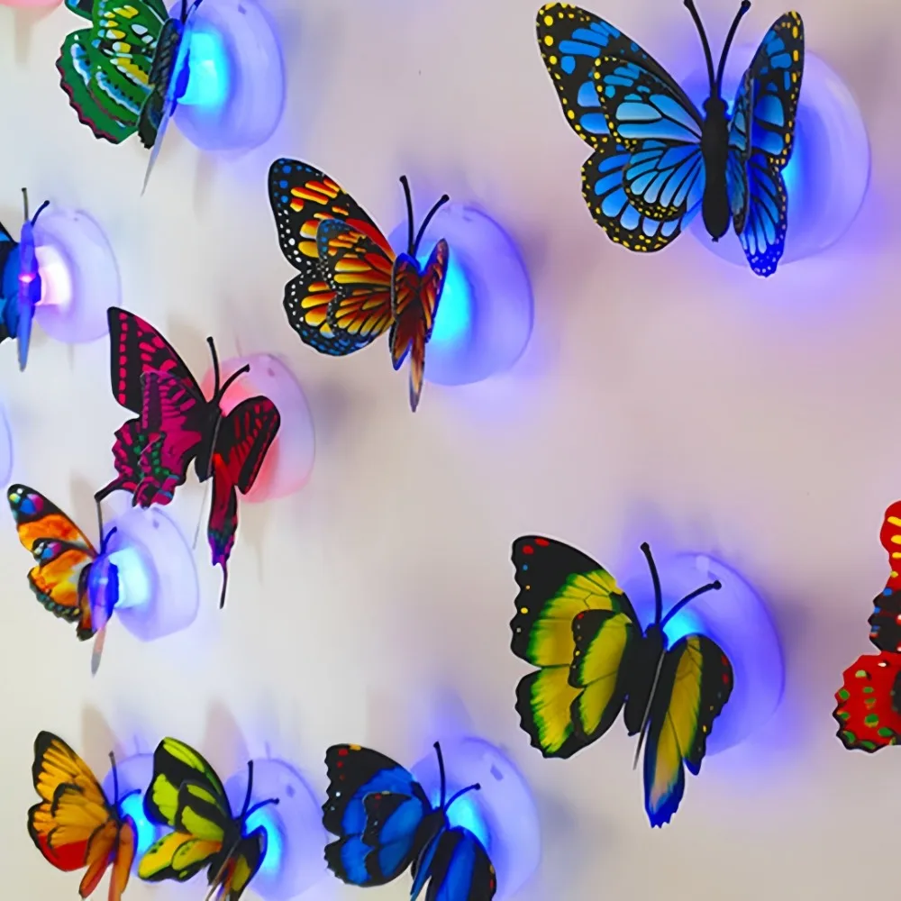 4X 3D Colorful Changing Butterfly Night Light Changing Lamp with Sticker for Home Wedding Party Wall Ambient Lighting Decorative