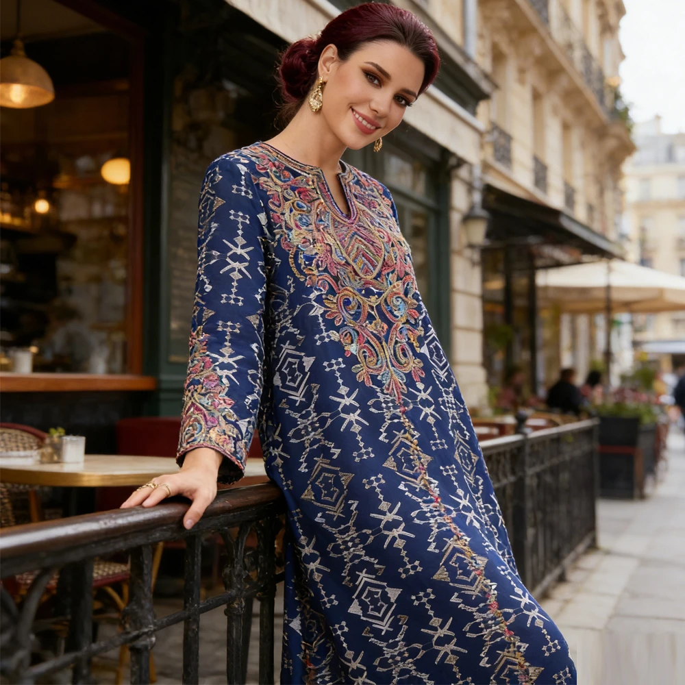 

Исламское платье-джеллаба с вышивкой, абайя, дубайский кафтан, женское мусульманское макси-платье, турецкий халат, марокканский кафтан для женщин, исламская джалабия