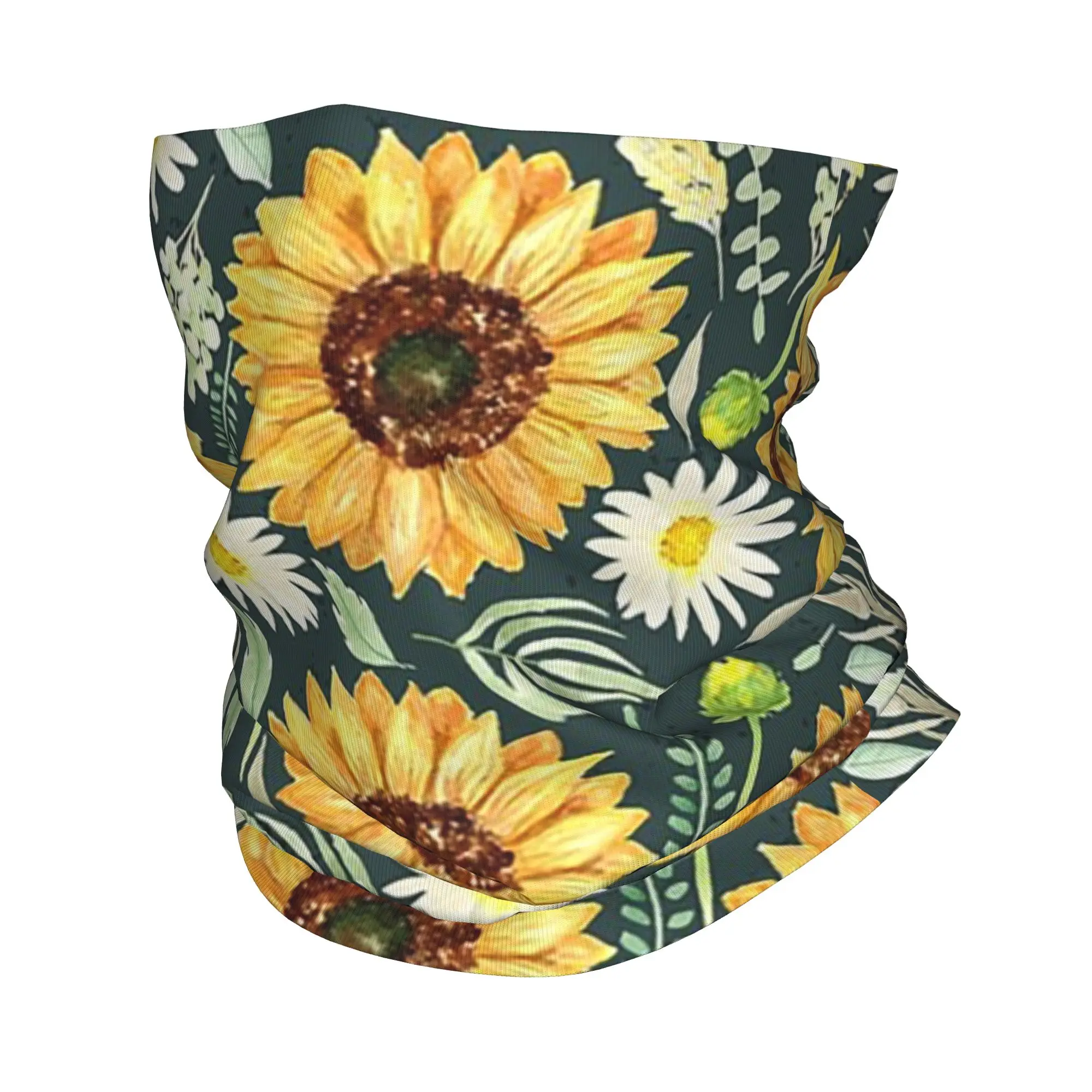 

Sunflowers and Daisies Daisy Watercolor Green Pattern Bandana Neck Cover Printed Mask Scarf Warm Headband Riding Unisex Adult