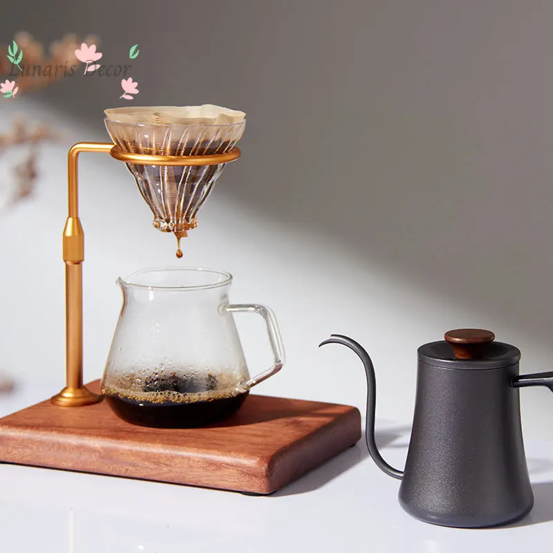 Pour-over stand, dripper holder, solid wood base, outdoor coffee dripper, aluminum alloy pour-over rack