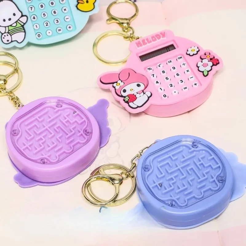 Sanrio anime olá kitty kuromi minha melodia novo desenho animado multi-função jogo labirinto mini chaveiro calculadora bolsa escolar pingente