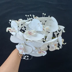 wedding accessories New style white butterfly orchid pearl chain bouquet ramos de novias boda