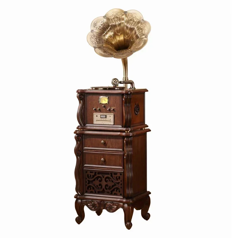 American phonograph retro old-fashioned speaker vinyl record player European living room phonograph stereo solid wood