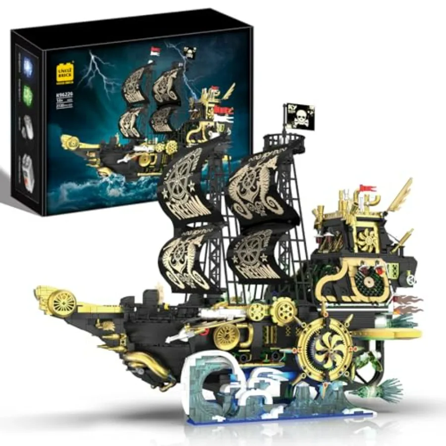 

Pirate Ship Building Block Set with Lights and Power Motor Steampunk Freedom Number Ship Model STEM Toys for Ages 8-13 Toy Buil