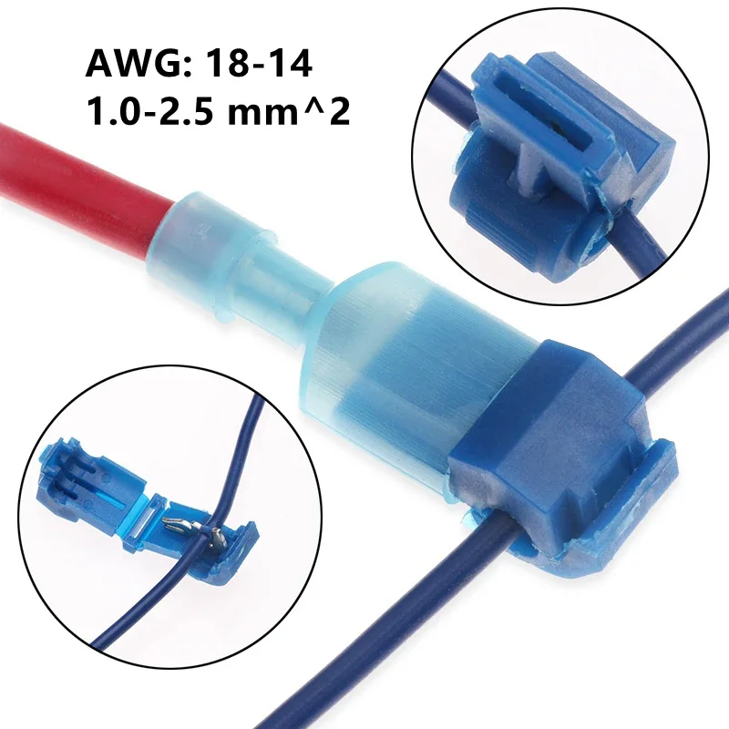 20/60/90PCS T Type Electrical Connector Fast Wire Connectors Splice Insulated Quick Electrical Cable Connectors Snap Splice Lock