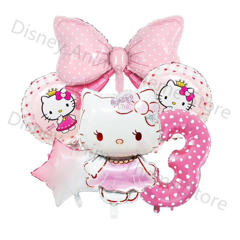 6pcs Hello Kitty Helium Balloons Girl Birthday Party Decorations Pink Kitty Air Globos Baby Shower DIY Home Decor Party Supplies