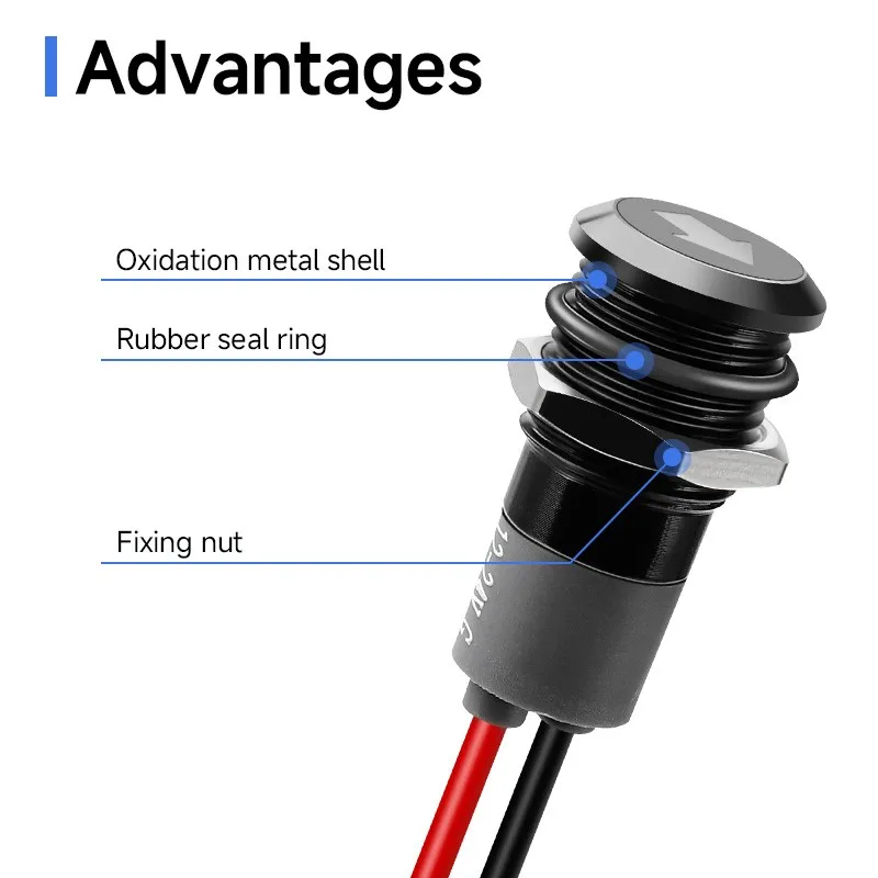 12mm Car LED Indicator Light 12V Green Arrow Turn Signal 24V Green LED Waterproof Metal Dashboard Pilot Lamp with 300mm Wire