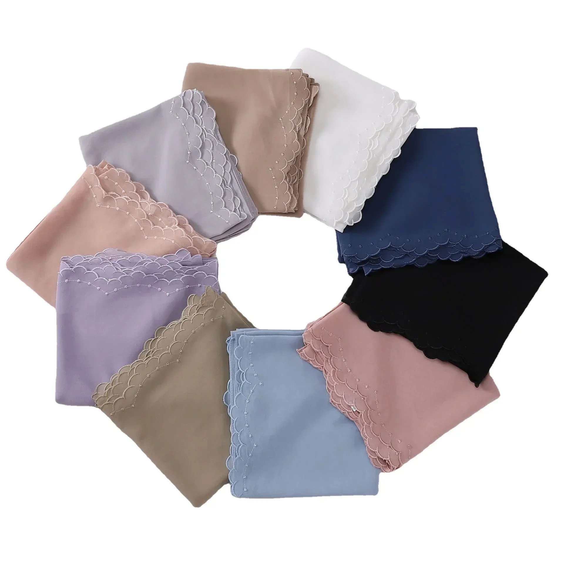 Hijab Chiffon Premium bordado para mulheres, lenço, véu, xale, hijabs muçulmanos, turbantes capilares, foulard