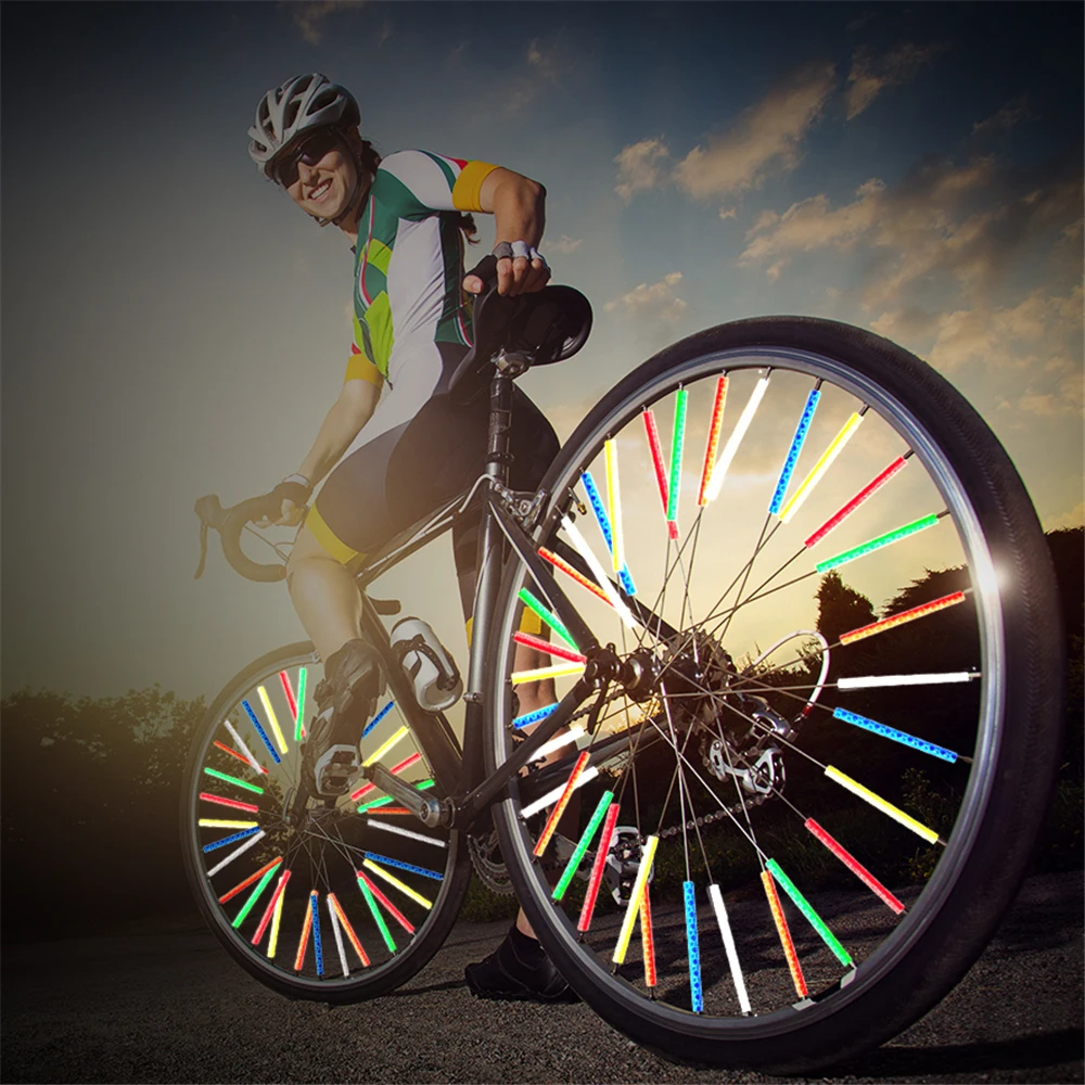 12Pcs Wheel Rim Spoke Clip Tube Bicycle Lights Outdoor Night Safety Warning Reflective Reflector Bike Strip Bicycle Accessories