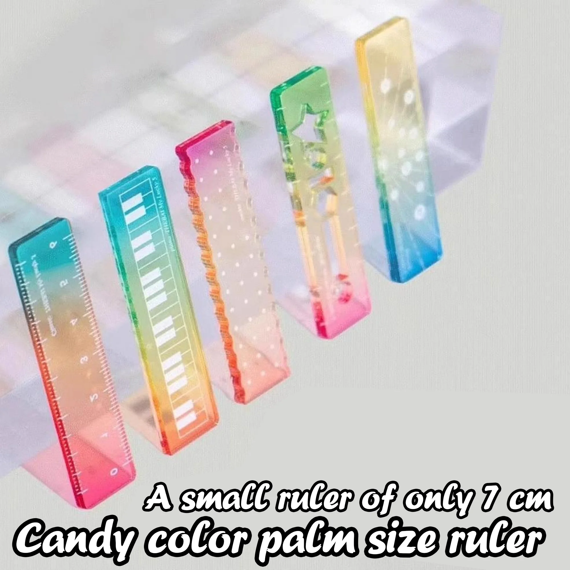 5-Pack, Candy-Colored Pocket-Sized Portable Ruler M5 Mini Scale Ruler for Notebooks, Transparent Wave Gradient Color, Multifunctional