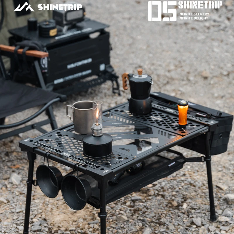 

Тактический модульный стол ShineTrip серии 05 IGT из алюминиевого сплава для кемпинга с бесступенчатой регулировкой ножек и подвесной сетчатой полкой-органайзером