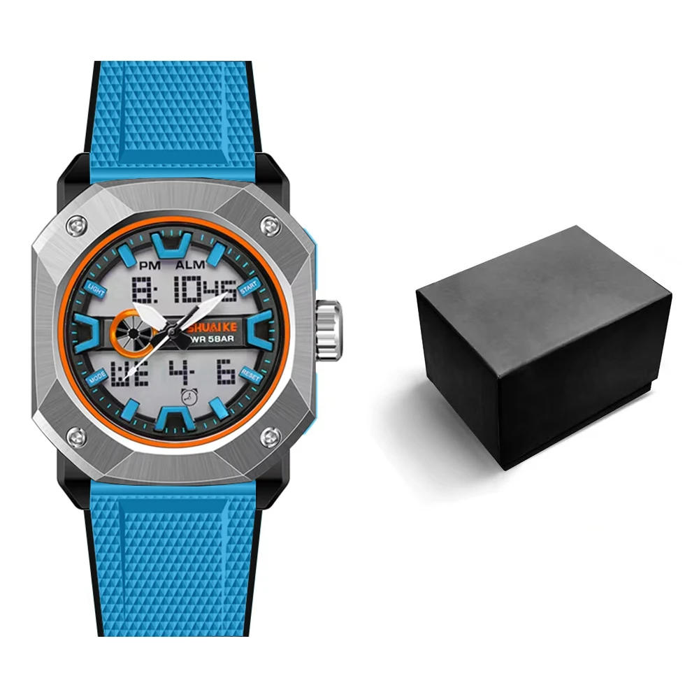 Multifunctional 3 Time Countdown Sport Watch Male LED Light Digital Wristwatches For Men 5Bar Waterproof Stopwatch Alarm