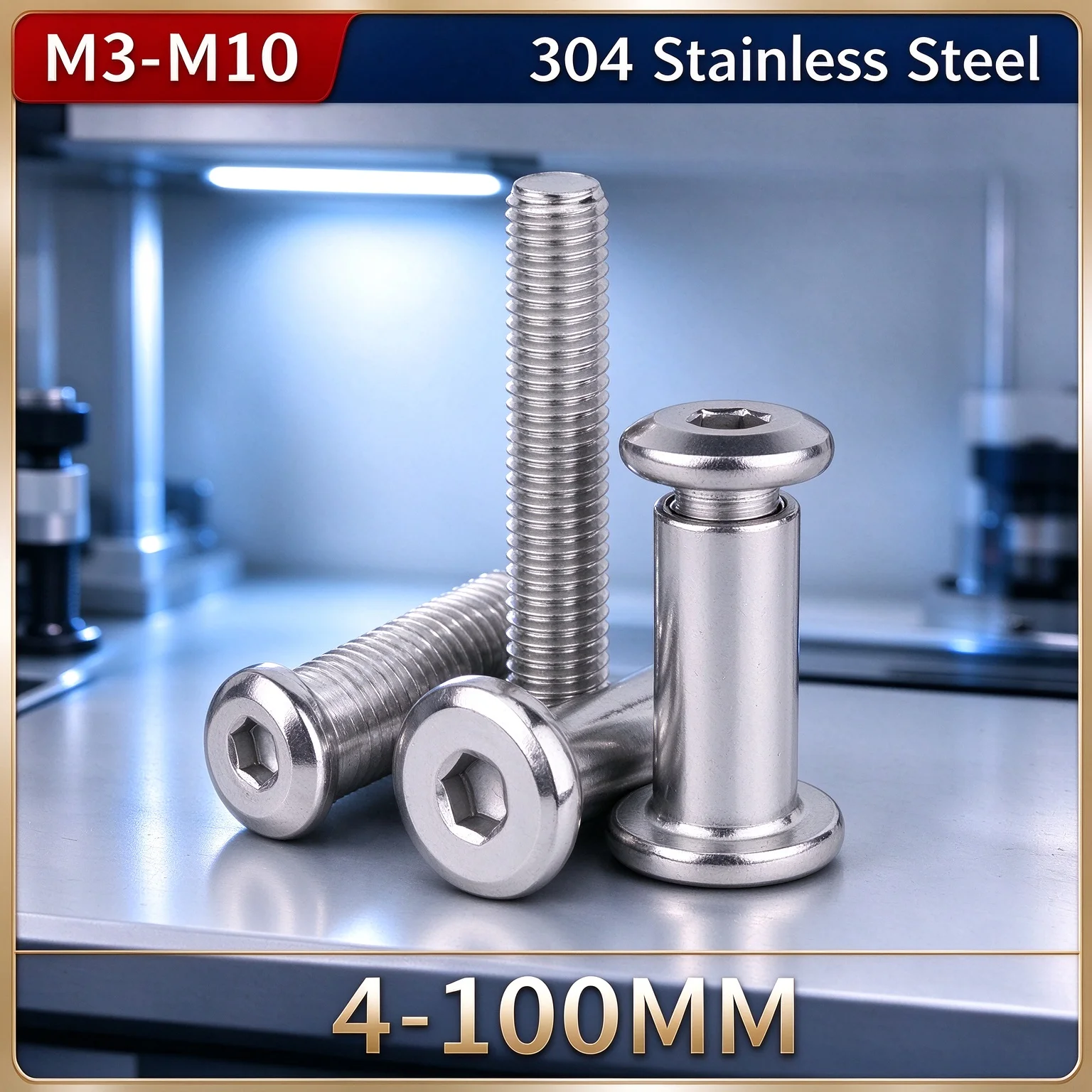 Stainless Steel Hexagon Socket Screw Locking Splint Screw Nut Combination Album Butt Account Book Nail Edge Chamfer