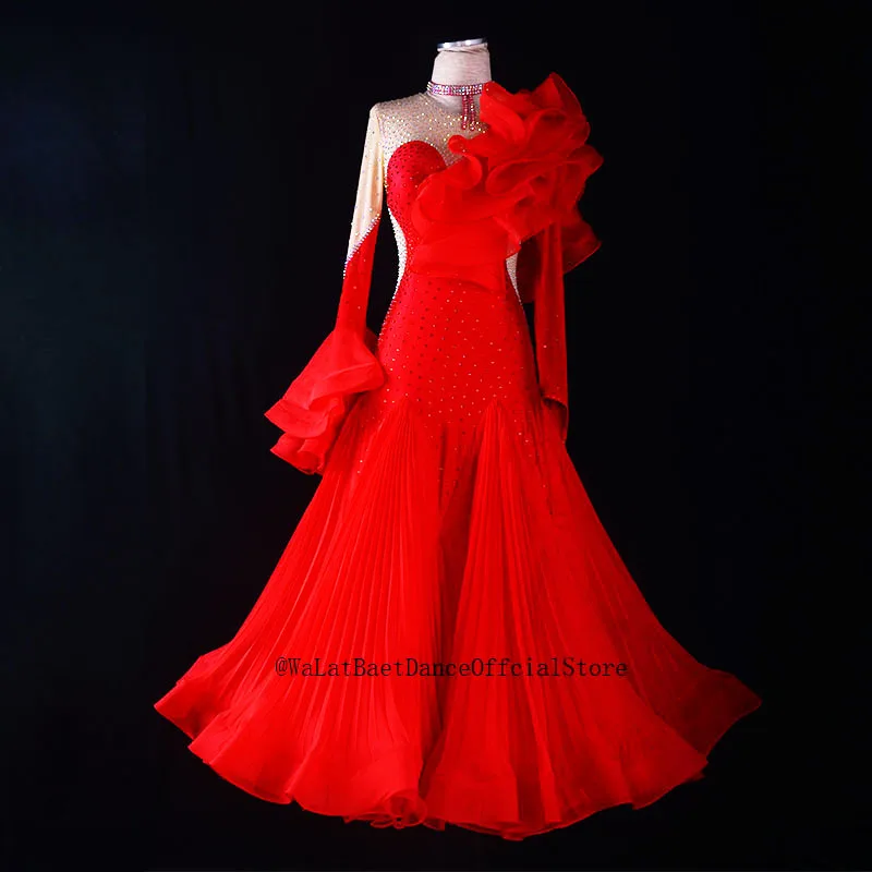 

Women Modern Dance Competition Costume New Slap-up Big Hem Diamond Dress Tango Waltz Ballroom Dancing Performance Stage Wear