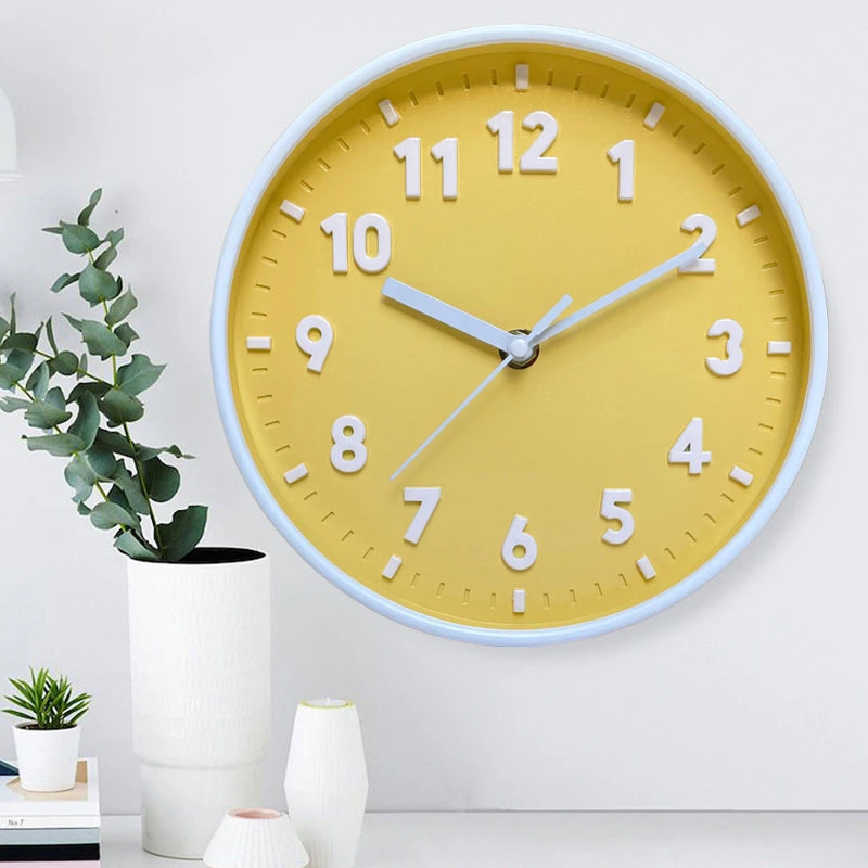 Wall Clocks Creative Color 8-inch Children Room Wall Clock Living Room Round Silent Clocks Bedroom Simple Pointer Wall Clock