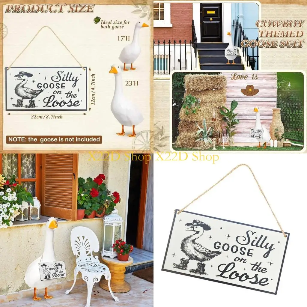 X22D Security Gooses Plaque Pine Porch Sign for Outdoor Garden Decoration