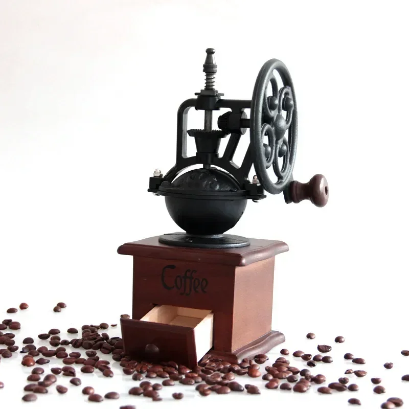 

Wood High-quality Manual Coffee Grinder Manual Cast Iron Vintage Handmade Coffee Bean Spices Mini Burr Grinder Kitchen Tools