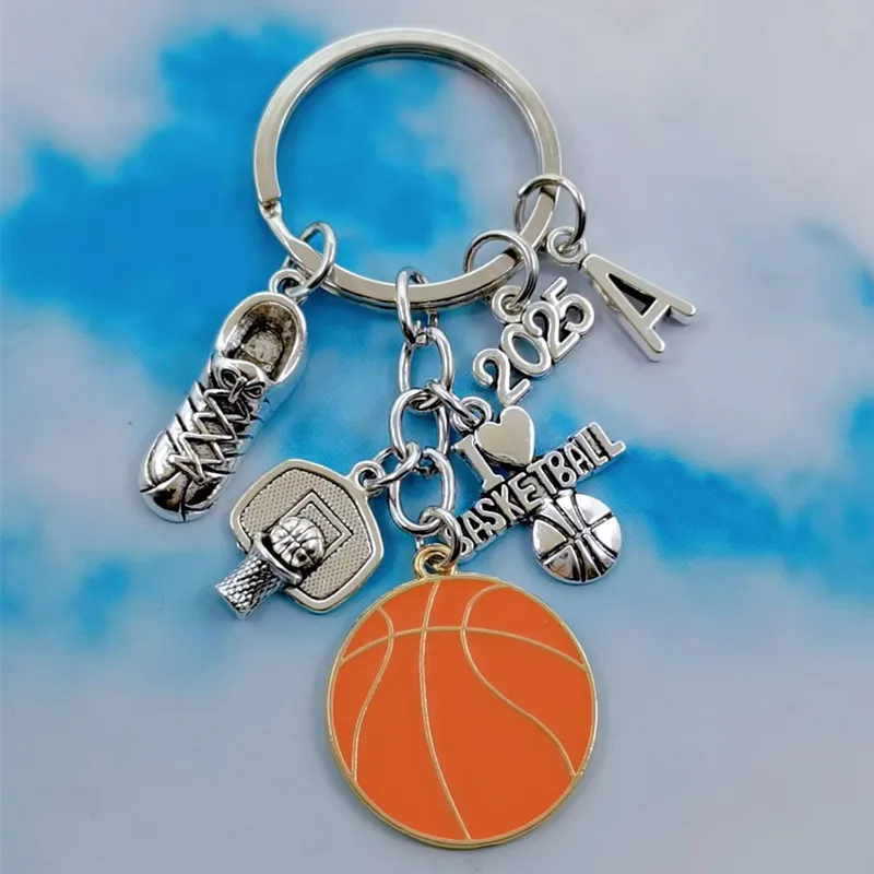 New Fashion A-Z Letter I Love Basketball Pendant Keychain Handmade Men\'s Keychain Car Jewelry Souvenir Gift