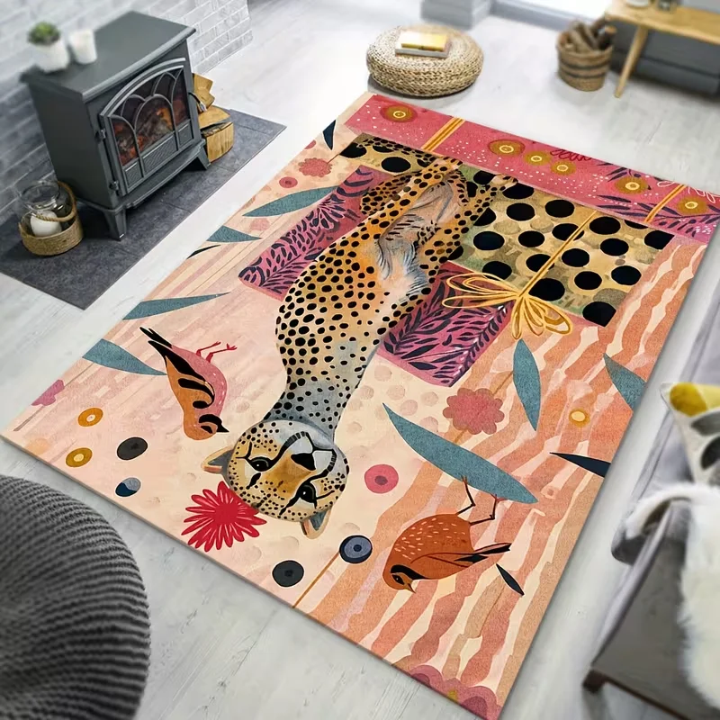 Cartoon Dachshund Dog Color Block Area Rug Non Slip Mat Mid Century Long Sausage Puppy Print Soft Carpet Bedroom Living Decor